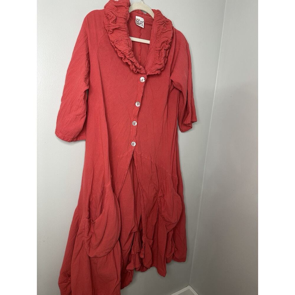 Oh My Gauze Maxi Cardigan Sweater Dress‎ In Red Lagenlook Boho Beach 4 Buttons